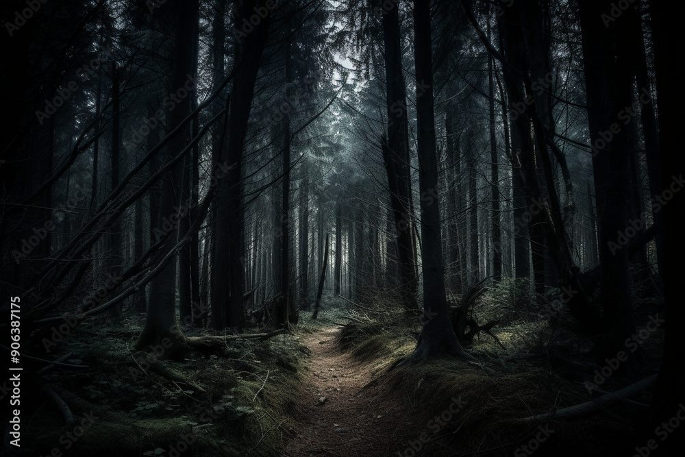 Fototapeta premium Dark and haunted forest generative AI