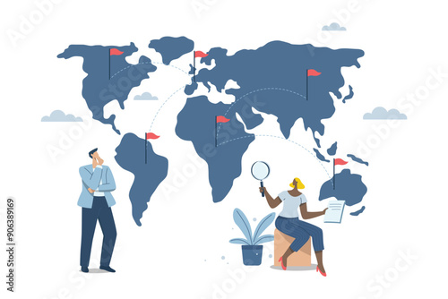 International business growth concept, Global expansion business concept, Franchises in new locations covering all continents, Global business growth. Vector design illustration.