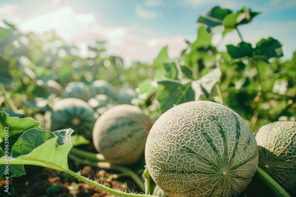 Harvest of fragrant sweet ripe yellow melons on a field in the sun's rays. Concept of agricultural business development, cultivation of melons.
Harvest of fragrant sweet ripe yellow melons on a field in the sun's rays. Concept of agricultural business development, cultivation of melons.