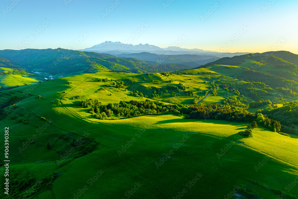 Mountain landscape in the Pieniny National Park at the foot of the Tatra Mountains. Pieniny Park is located on the border of Poland and Slovakia