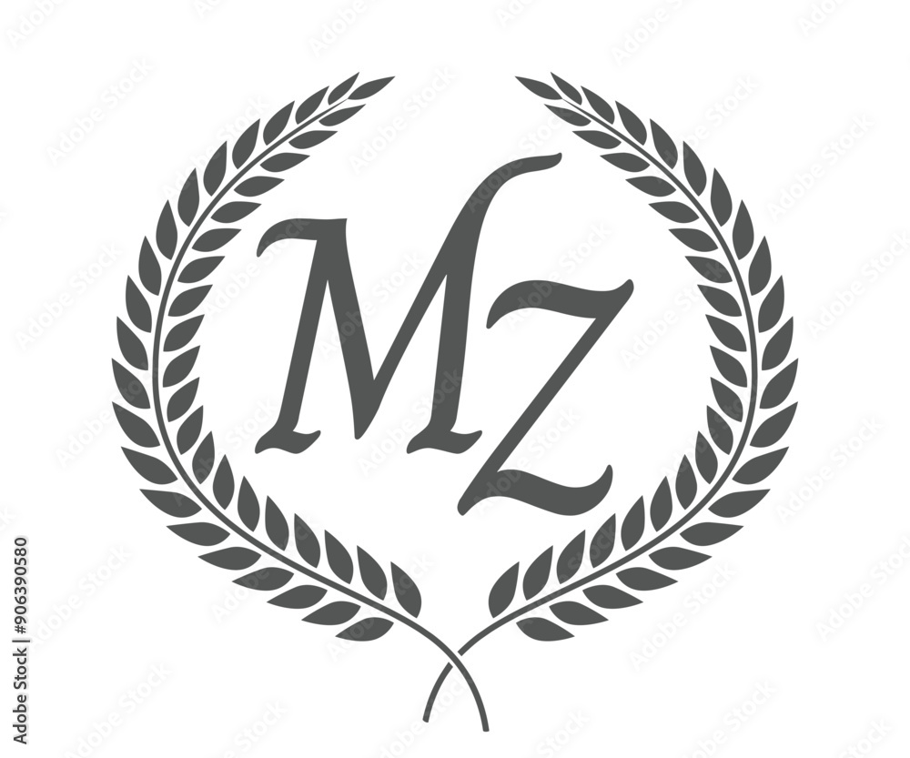 Initial letter M and Z, MZ monogram logo design with laurel wreath. Luxury calligraphy font. Initial letter M and Z, MZ monogram logo design with laurel wreath. Luxury calligraphy font.