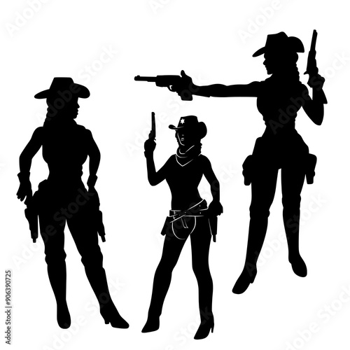 Cowgirl with Gun Silhouette Vector Art Illustration
