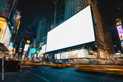 Blank Billboard in Times Square at Night