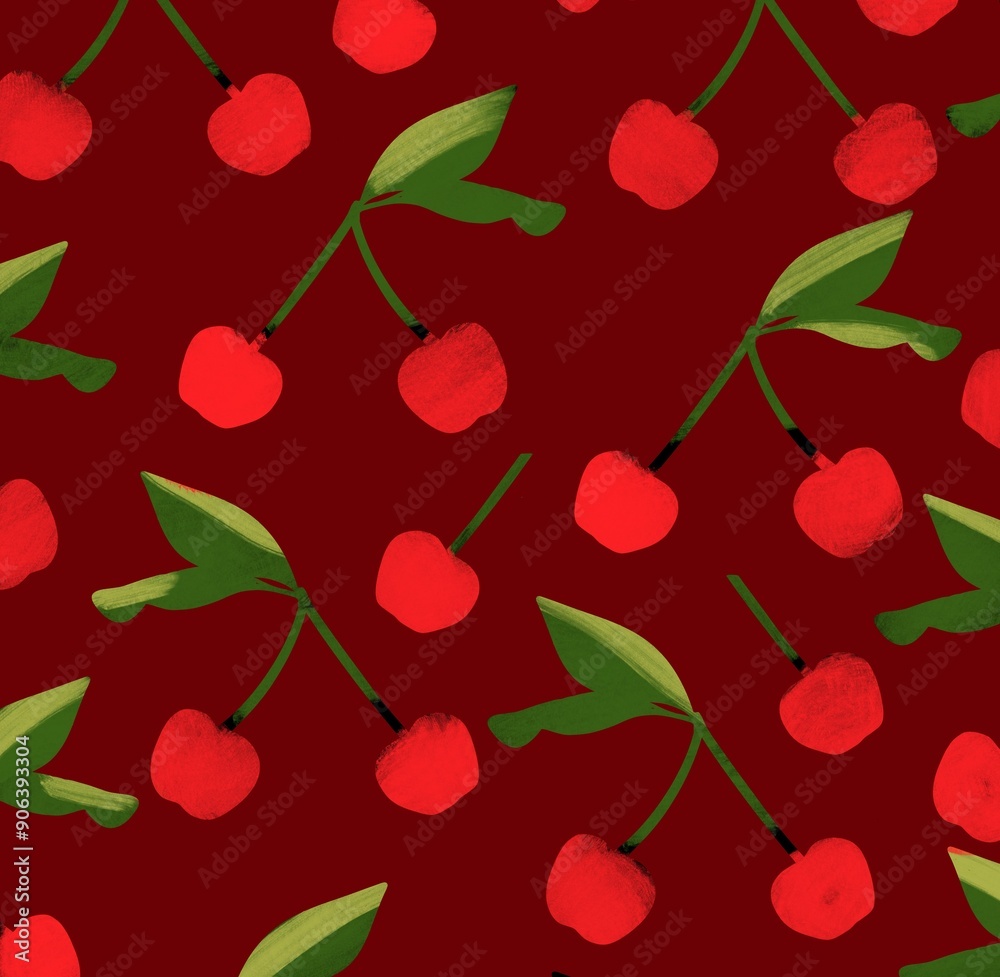 red cherry, cherries fruit pattern  illustration 