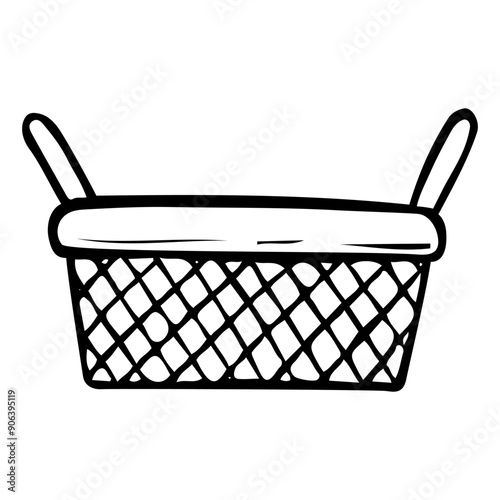 Natural storage basket hand drawn doodle. Laundry room. Bathroom. Vector outline line art illustration.