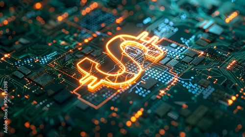 Futuristic Digital Finance Circuitry with Glowing Dollar Sign Symbol