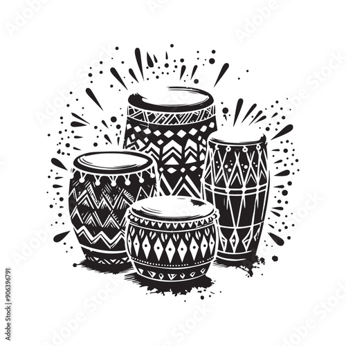 drum and drumsticks silhouettes vactor