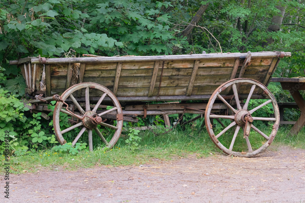 Rural transport in nature landscape. Old wooden cart. Rural transport in nature landscape. Old wooden cart.