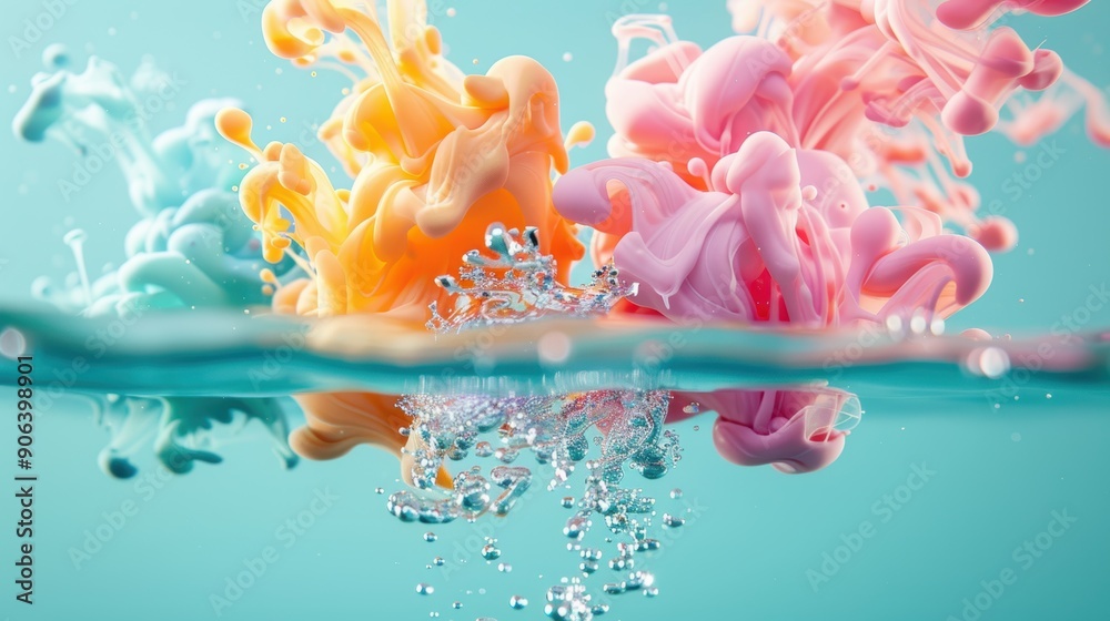 Vivid bursts of color from paint and ink swirling and blending in water, creating stunning fluid illustrations Vivid bursts of color from paint and ink swirling and blending in water, creating stunning fluid illustrations