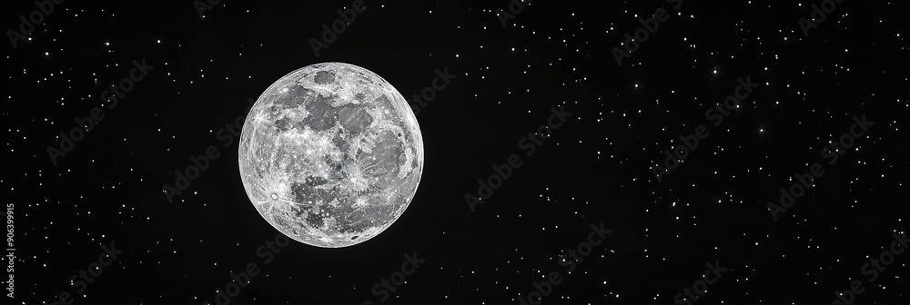Naklejka premium Clear image of a full moon shining brightly in a dark sky devoid of stars