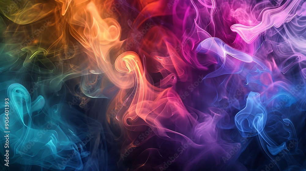 Vibrant swirling patterns of colored smoke blending seamlessly against a dark background Vibrant swirling patterns of colored smoke blending seamlessly against a dark background