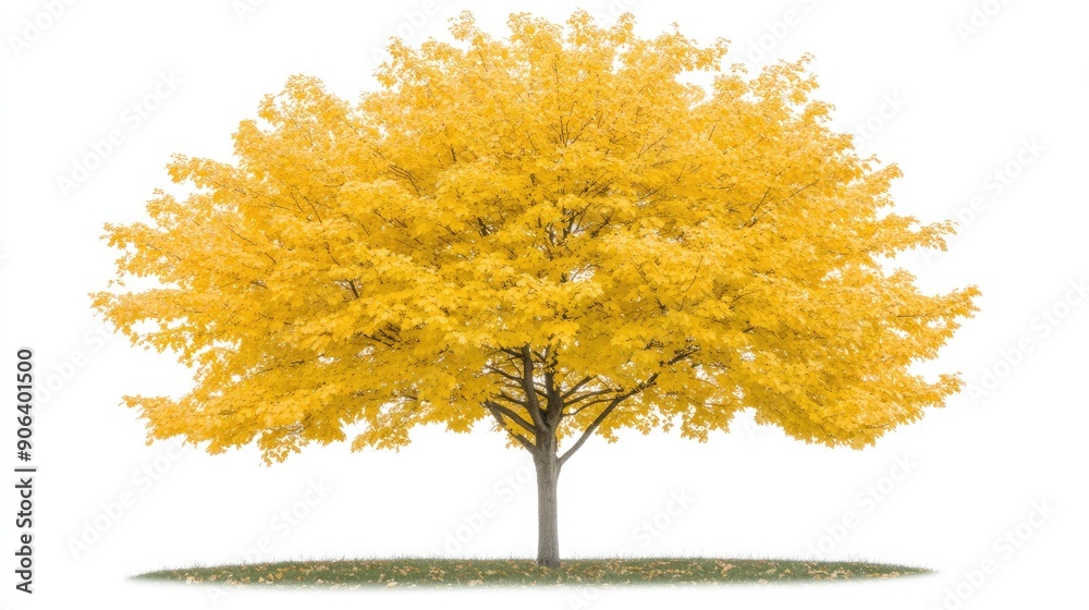 Fototapeta premium Vibrant Yellow Tree Standing Alone in a Clear Open Space During Autumn