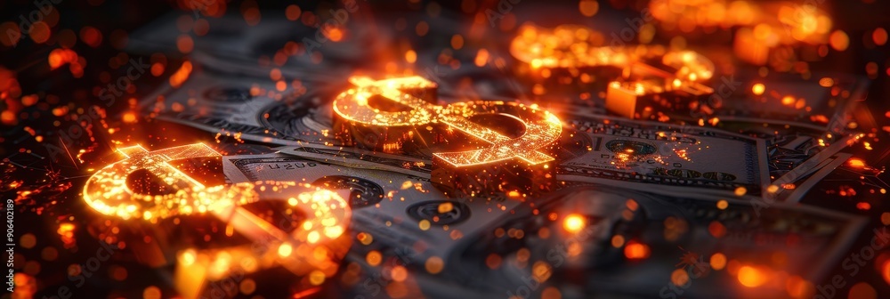 Burning Dollar Symbol on Cash, Financial Growth Concept Burning Dollar Symbol on Cash, Financial Growth Concept