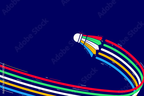 Badminton shuttlecock background with colorful lines. Dynamic and vibrant sport vector illustration
