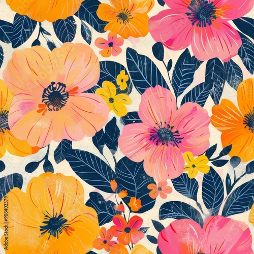 Seamless pattern with decorative flowers. Hand-drawn illustration.