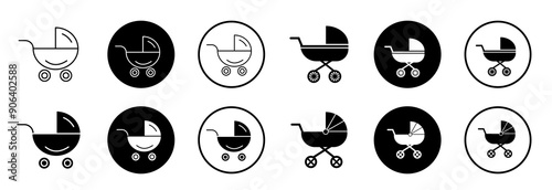 Baby carriage icon. Set of baby carriage icons. Stroller illustration sign collection. Baby symbol.
