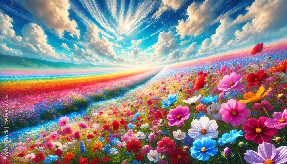 Fototapeta premium : A vast field of variety colorful flowers