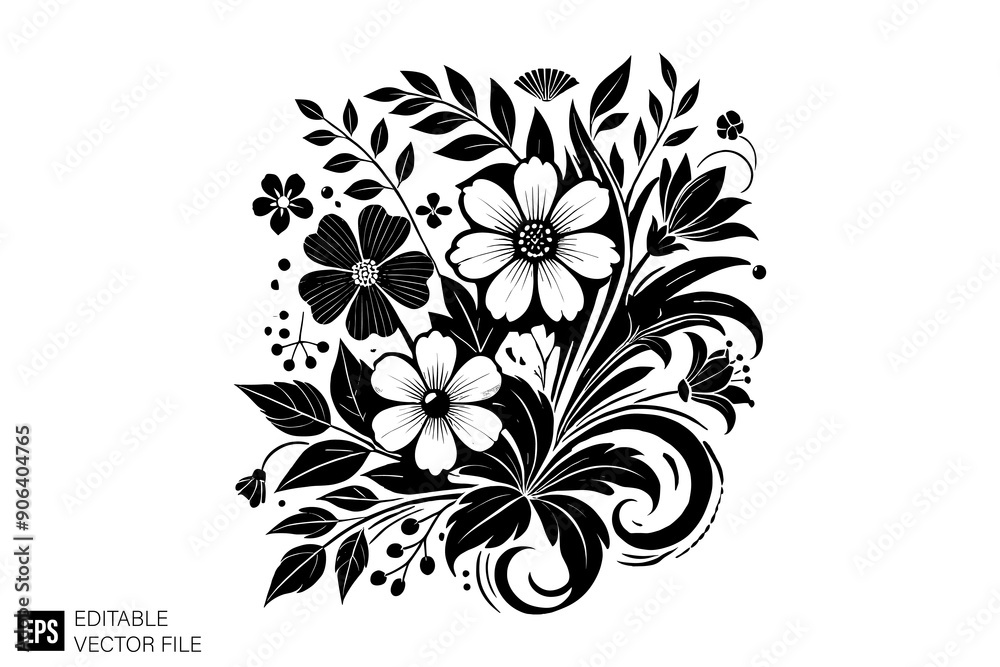 flower vector graphic design black and white clip art silhouette