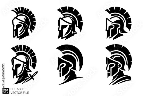 spartan head logo black and white vector clip art silhouette graphic design
