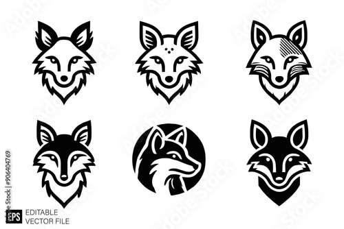 fox head vector graphic design black and white clip art silhouette