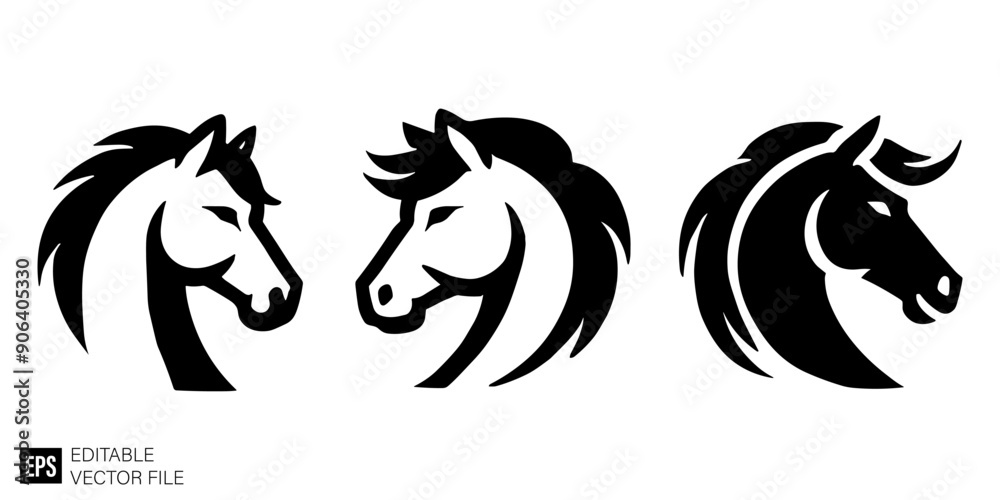 set of horse head logo vector graphic design black and white clip art silhouette set of horse head logo vector graphic design black and white clip art silhouette