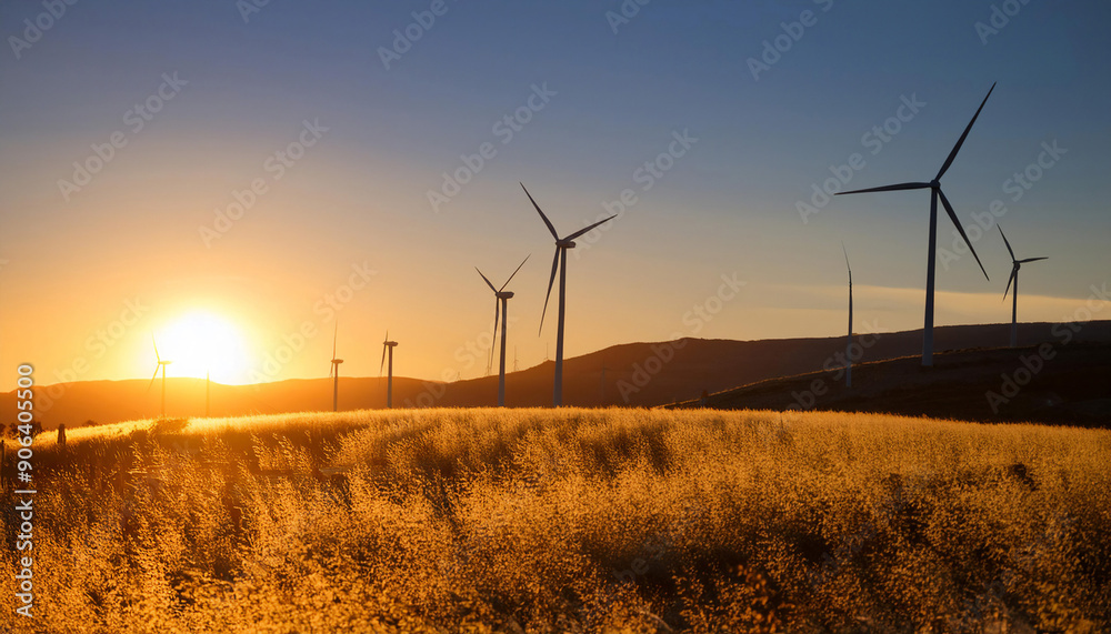 Obraz premium Renewable energy and sustainability, featuring symbols like wind turbines, solar panels, and green leaves symbolizing clean energy, environmental protection, and sustainable development.