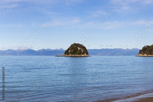 Small island in the ocean, New Zealand.