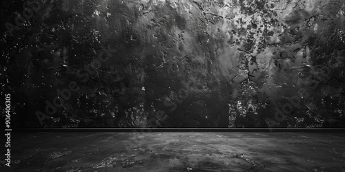 Abstract Cement Wall and Studio Room Textures in Black and Dark Grey for Product Display, Interior Design, or Gym Exercise on a Clean HD Background
