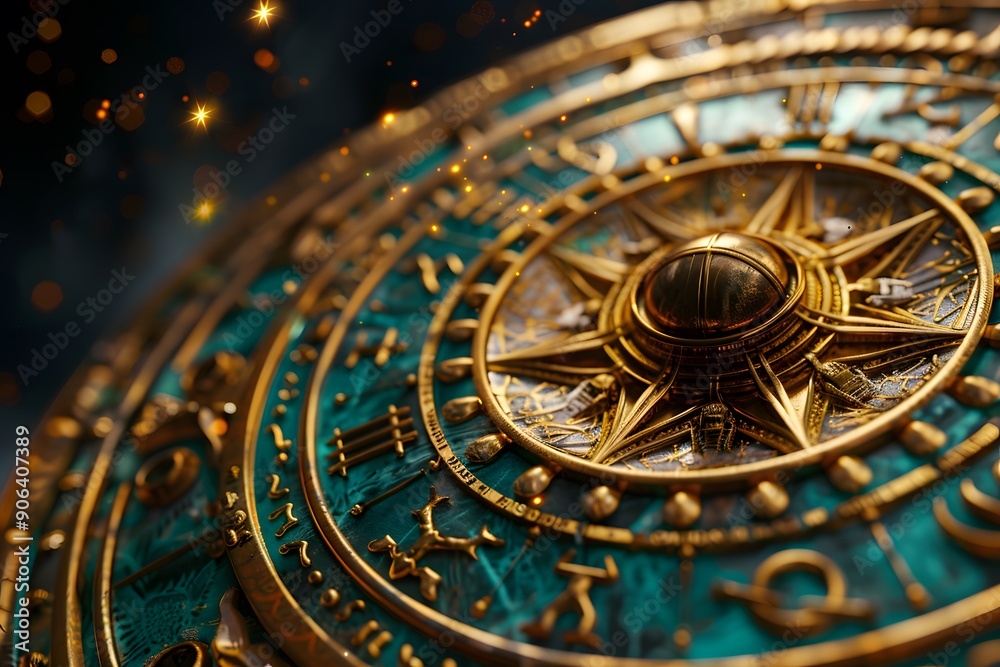 Intricate Astrological Compass with Golden Accents and Celestial Symbols Intricate Astrological Compass with Golden Accents and Celestial Symbols