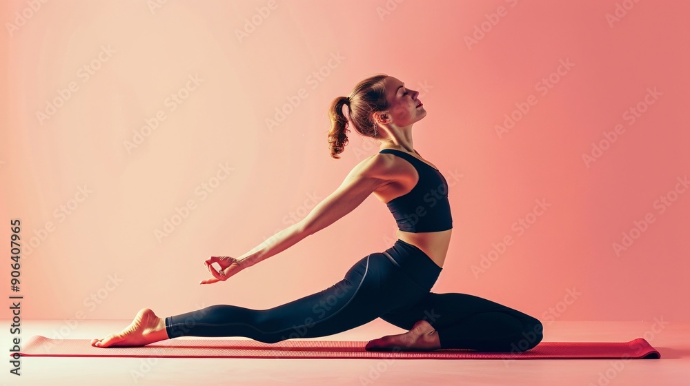 Girl practicing yoga or stretching with a solid color background, highly detailed photograph Girl practicing yoga or stretching with a solid color background, highly detailed photograph
