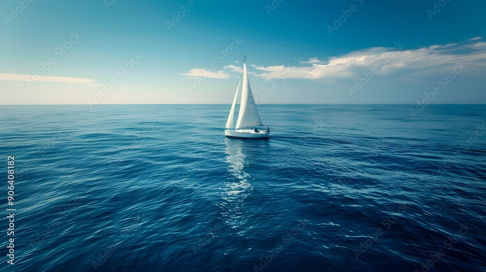 Obraz premium Lone Sailboat Navigating the Open Ocean Symbolizing Adventure and Freedom