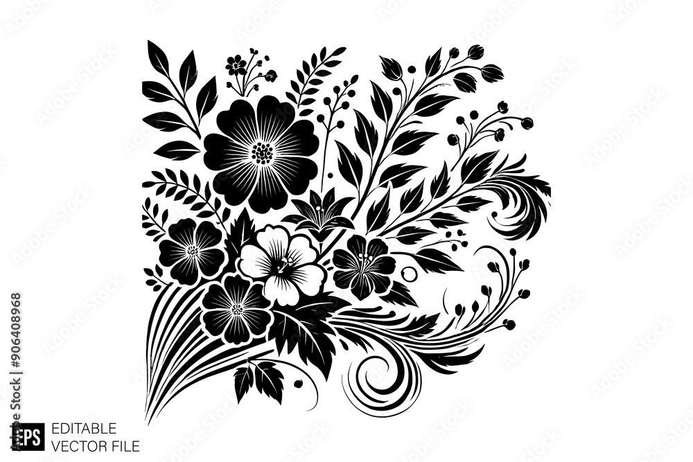 © Niken - Decorated floral black and white element graphic design