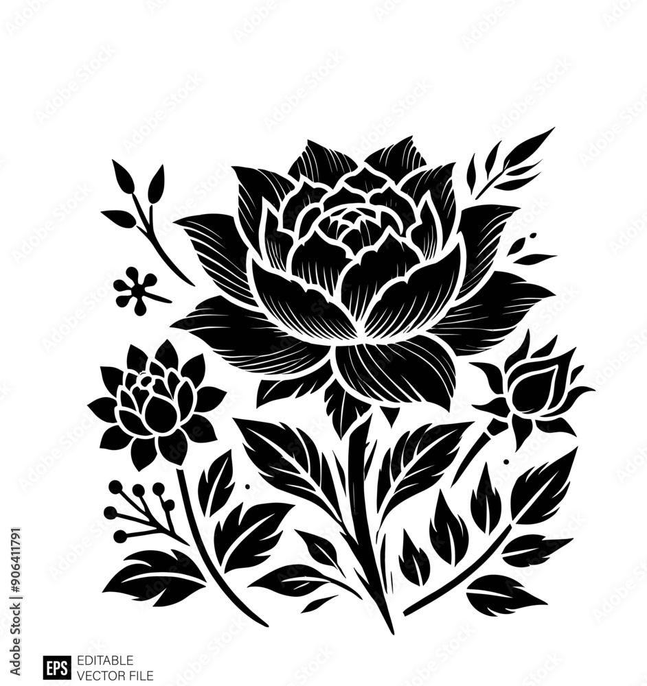 Decorated floral black and white element graphic design Decorated floral black and white element graphic design
