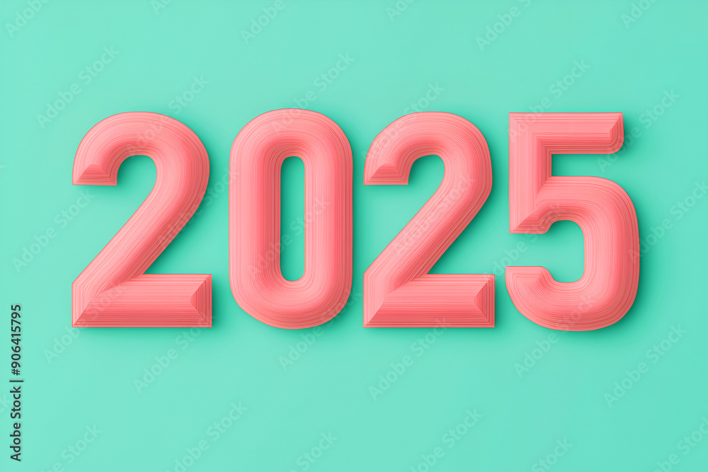 Pastel pink New year 2025 on a light blue background for new year or future concepts in minimalist flat illustration Pastel pink New year 2025 on a light blue background for new year or future concepts in minimalist flat illustration