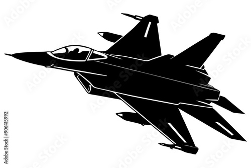 Fighter jet silhouette, outline, design, art, sketch, logo EPS Instant download with white background