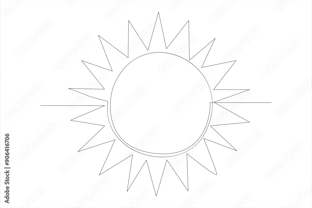 Continuous one line drawing sun art Summer sun contour line sign line art illustration Continuous one line drawing sun art Summer sun contour line sign line art illustration
