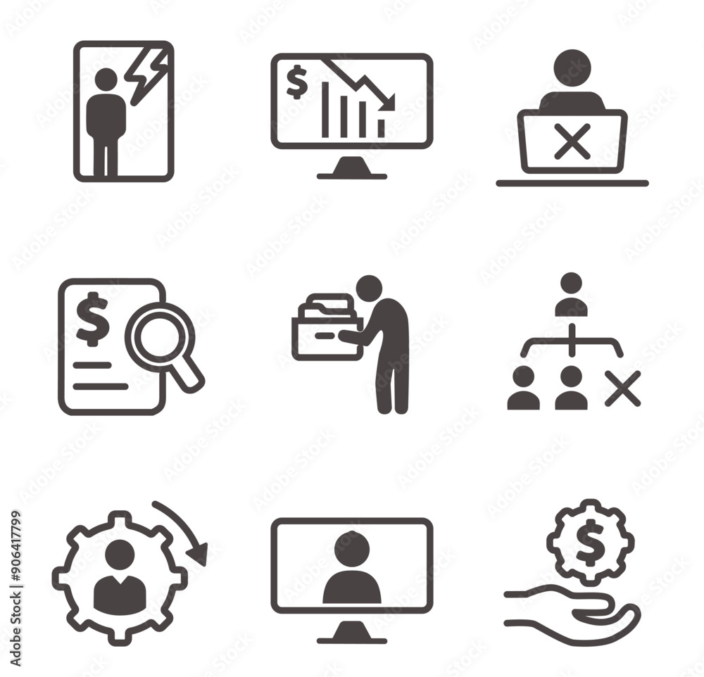 Tech layoffs modern line icon set - editable stroke icons Tech layoffs modern line icon set - editable stroke icons