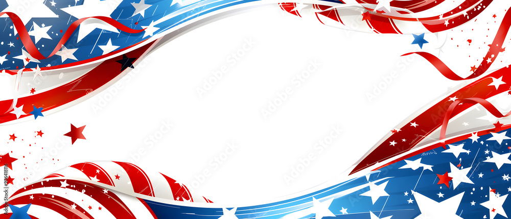 4th of July background featuring a border with the American flag. adorned with red and white stripes, while the corners have clusters of small blue stars. Independence Day design 4th of July background featuring a border with the American flag. adorned with red and white stripes, while the corners have clusters of small blue stars. Independence Day design