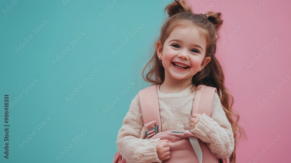 Happy Girl with Backpack Going to School Happy Girl with Backpack Going to School
