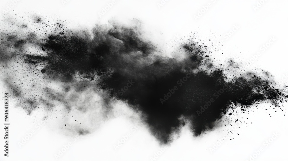 Charcoal and Ash Powder Eruption on Pure White Canvas Charcoal and Ash Powder Eruption on Pure White Canvas