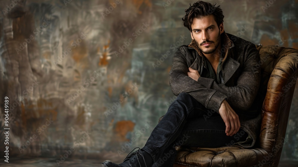 Portrait of a Handsome Man in a Leather Jacket Portrait of a Handsome Man in a Leather Jacket