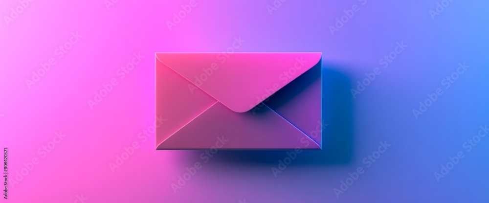 A stylish envelope icon displayed on a vibrant gradient background blending pink and blue hues, symbolizing communication and creativity.
