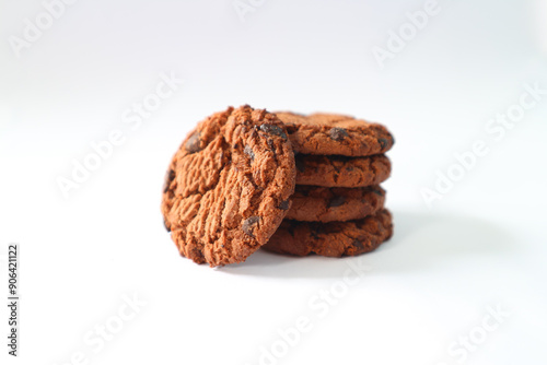 Chocolate chip cookies on white background