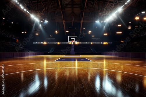 Illuminated Basketball Arena, 3D Rendered Sports Venue