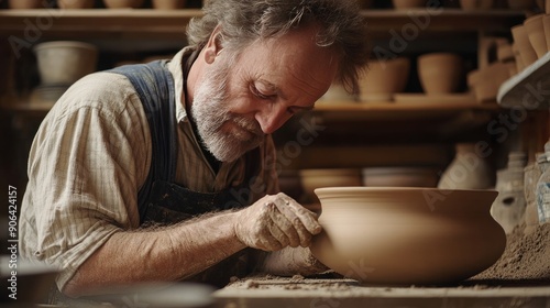 Potter gives final shape to clay product