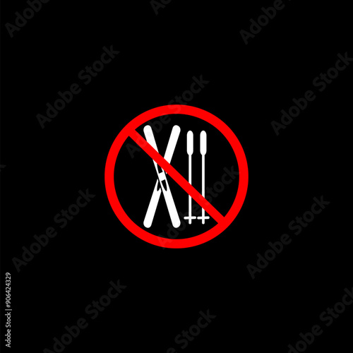 No Skiing icon flat vector illustration  isolated on black