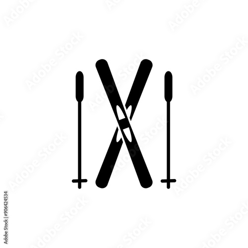 snow skiing skis and poles icon isolated on white background
