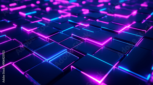 A colorful, neon background with squares of different colors. The squares are arranged in a grid, with some squares overlapping each other. Scene is energetic and vibrant, with the bright colors