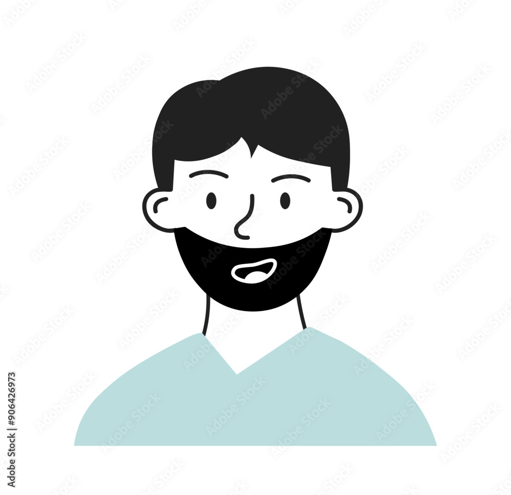 Minimalist social media avatar. Cute bearded man. Picture for social networks and messenger. Profile at website. Adults avatar. Linear vector illustration Minimalist social media avatar. Cute bearded man. Picture for social networks and messenger. Profile at website. Adults avatar. Linear vector illustration