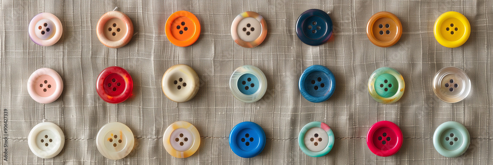 Fototapeta premium Multi-Colored Buttons on Checkered Fabric